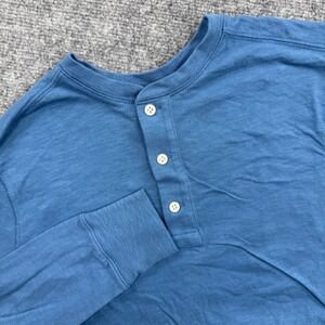 J Crew Shirt Size Medium Blue Long Sleeve Henley Cotton 1/4 Button Up Men's